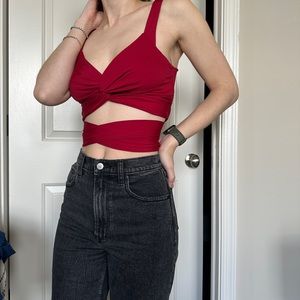 Super soft red wrap crop tank